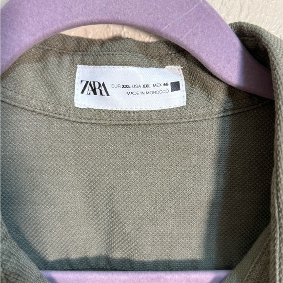 ZARA Men’s Long Sleeve Button Down Shirt Solid Green Size XXL Slim Fit - Picture 5 of 5